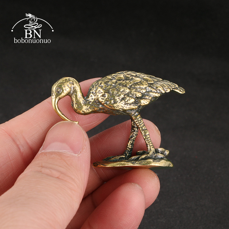 Vintage Collectible Ornaments - 真鍮ヴィンテージ長くくちばしの鶴の置物ミニチュアデスクオーナメントホーム風水装飾工芸品アクセサリーコレクション