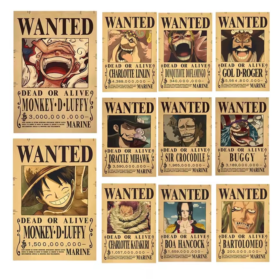Vintage Collectible Posters - アニメワンピース賞金首募集ポスタールフィギア5ニカエースキッドフィギュアヴィンテージリビングルームの壁の装飾ステッカーおもちゃギフト