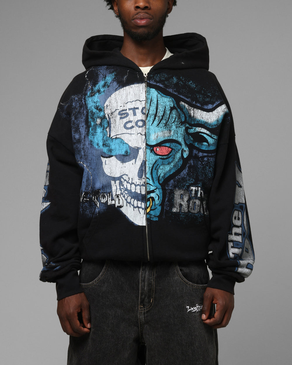 Vintage Zip Hoodie - ストーンコールドビーフ ヴィンテージジップフーディー Y2K グランジ ストリートウェア 原宿