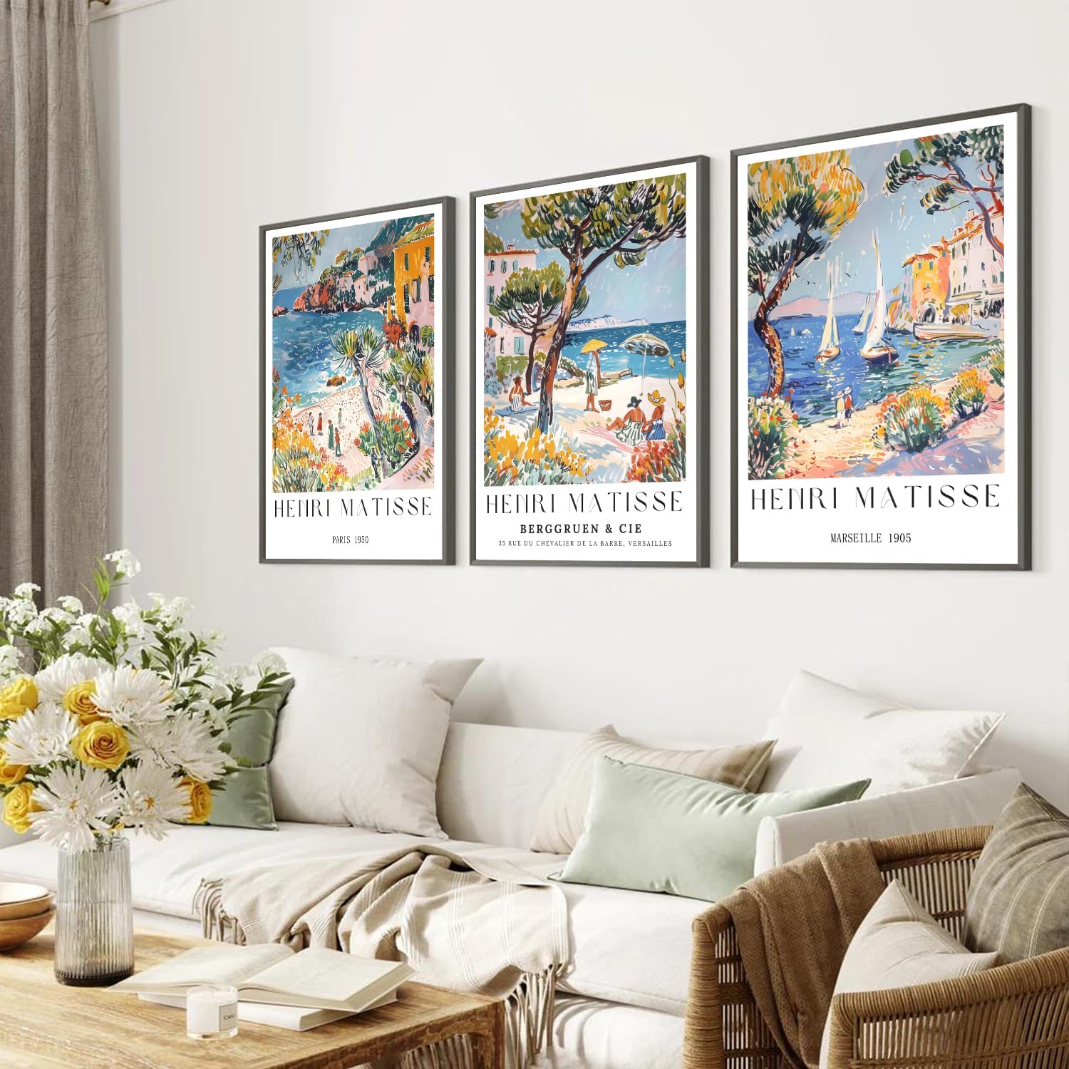 Vintage Collectible Posters - 3 ピース/セットのヴィンテージビーチトラベルウォールアートコレクション 3 ヘンリーマティス ヨーロッパ イタリア