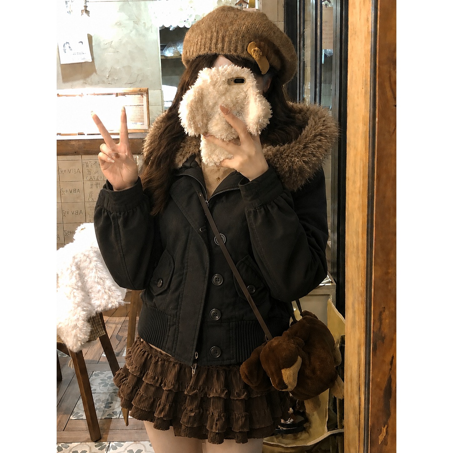 Vintage Zip Hoodie - アメリカンヴィンテージフェイクファーウールジッパージャケットパーカーレディースオーバーコートフード付きヴィンテージY2kコートロパカジュアルファッションスウェットシャツ
