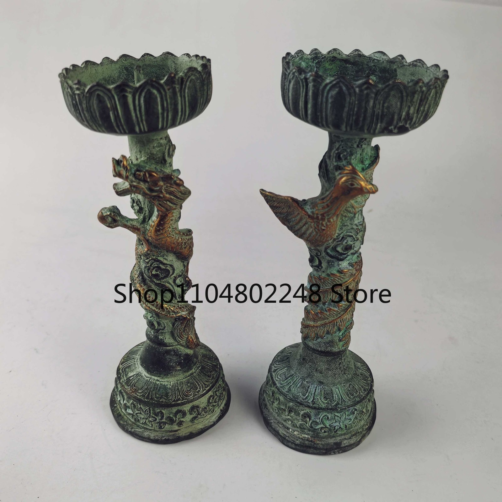 フォークコレクション　古銅製の彫刻が施された金メッキの龍と鳳 - Collectible Vintage Lamps のレビューと価格