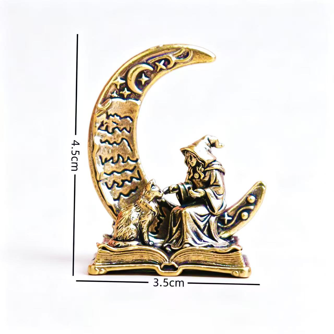 真鍮製の月の魔女装飾像、猫付き、ヴィンテージメタル魔女像、ハ - Vintage Collectible Ornaments のレビューと価格