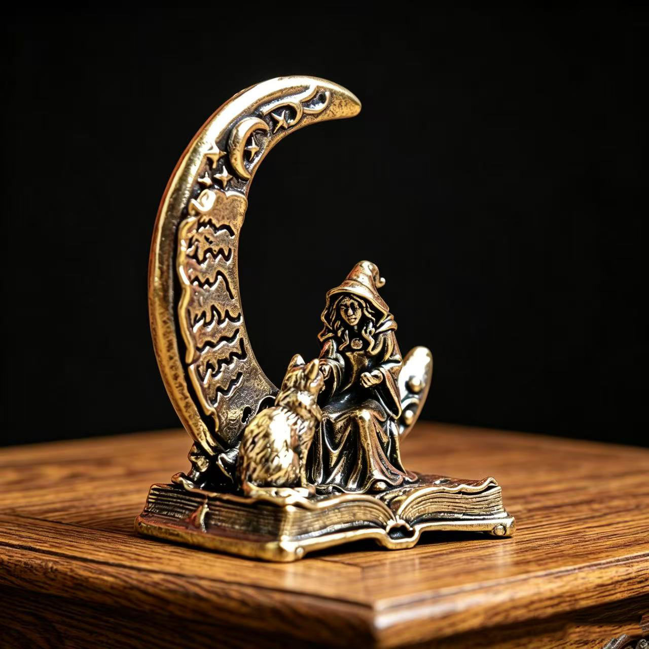 真鍮製の月の魔女装飾像、猫付き、ヴィンテージメタル魔女像、ハ - Vintage Collectible Ornaments のレビューと価格