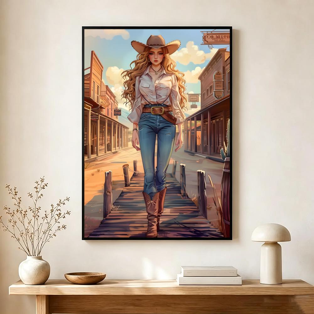 ヴィンテージ風カウガールをテーマにしたポスター。モダンなイン - Vintage Collectible Posters のレビューと価格