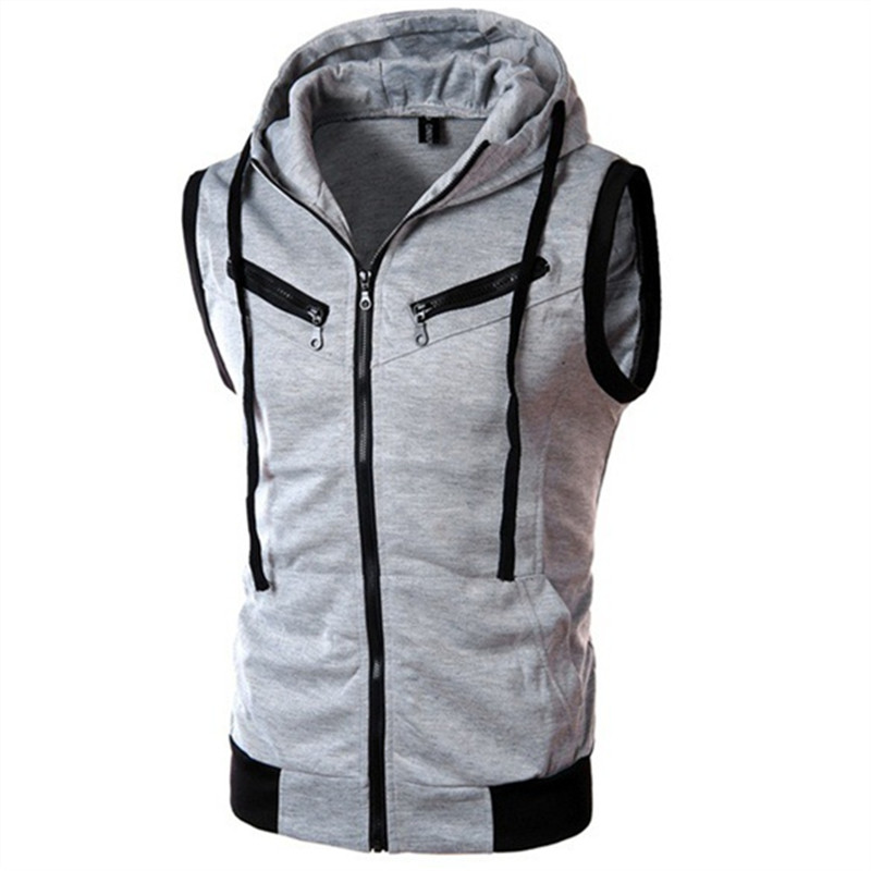 メンズフード付きノースリーブベスト,カジュアルカーディガン, - Vintage Zip Hoodie のレビューと価格