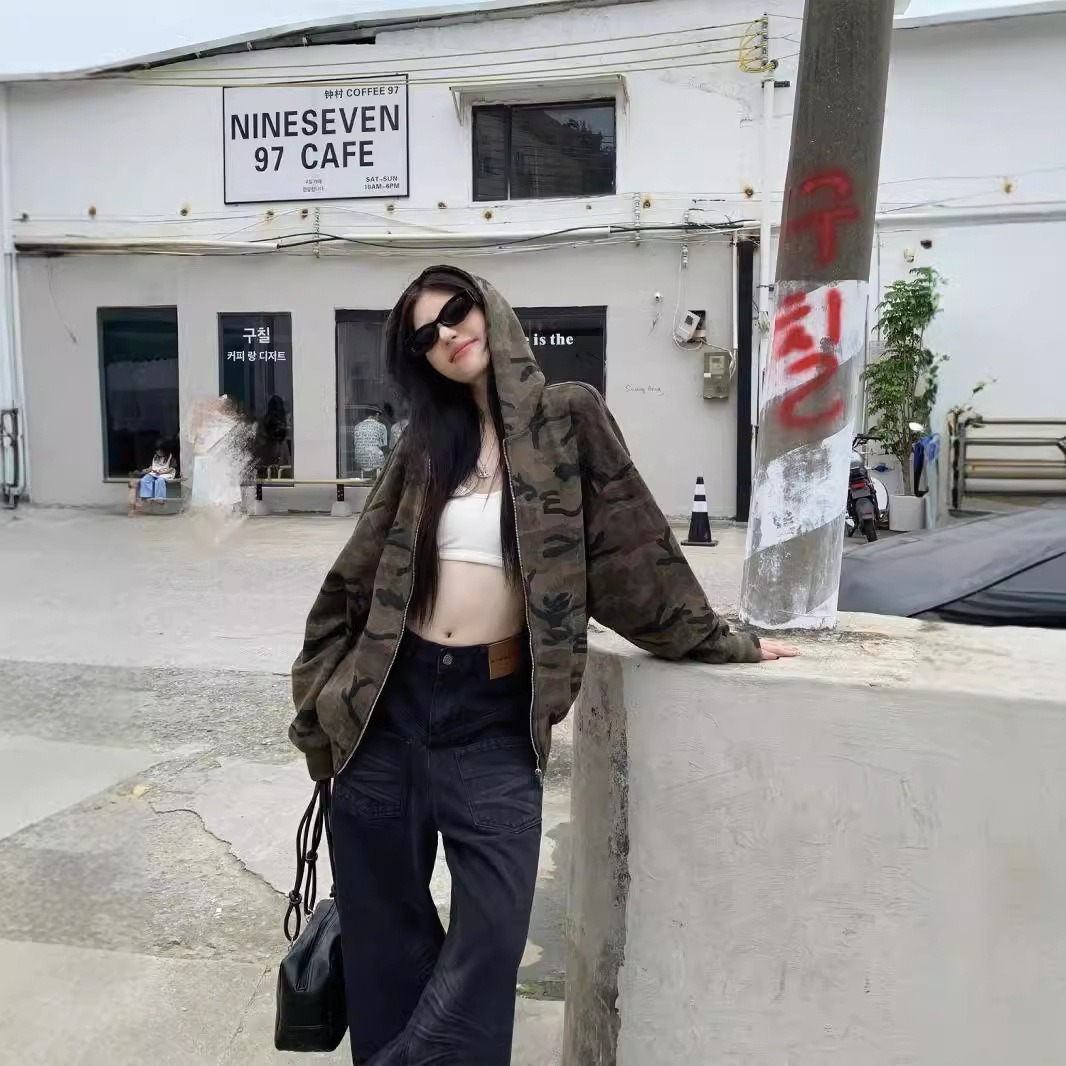 レディース アメリカン ヴィンテージ カモフラージュ柄 フー - Vintage Zip Hoodie のレビューと価格