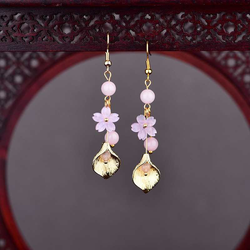 ピンク天然翡翠の花のイヤリングヴィンテージギフト女性のための - Vintage Collector のレビューと価格