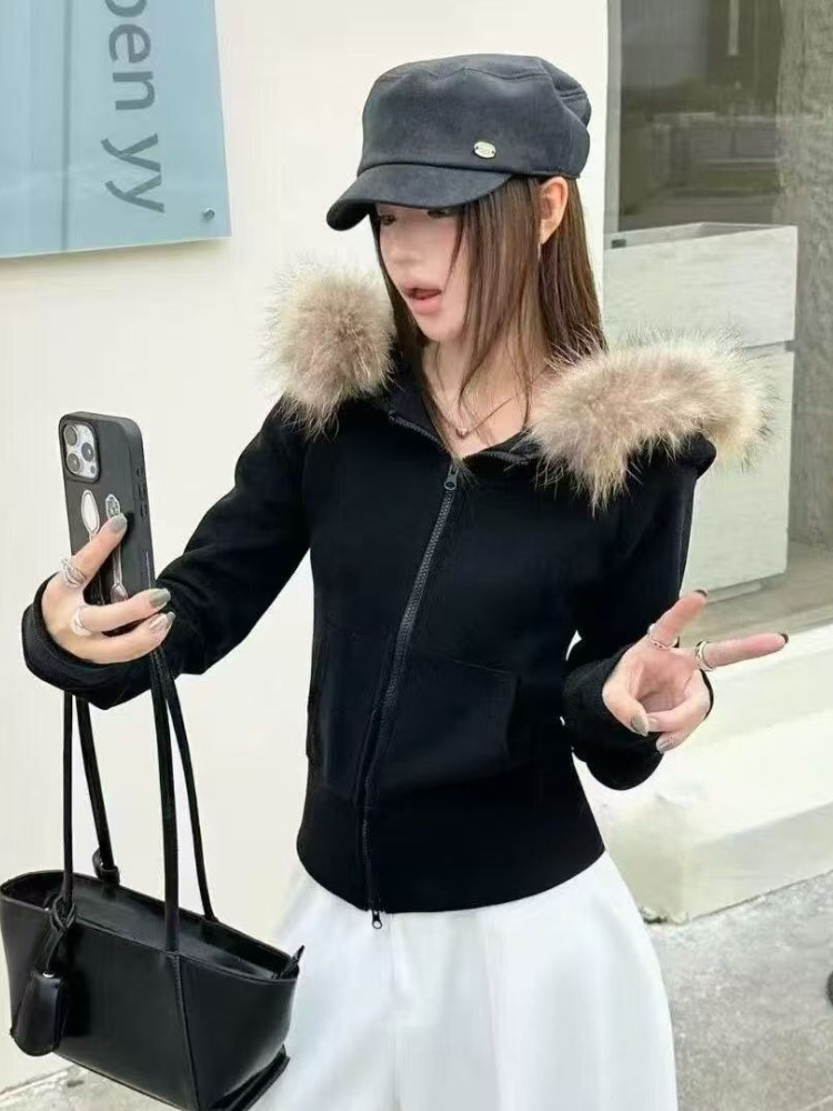 2026年原宿風フェイクファー襟付きフードジャケット アメリ - Vintage Zip Hoodie のレビューと価格