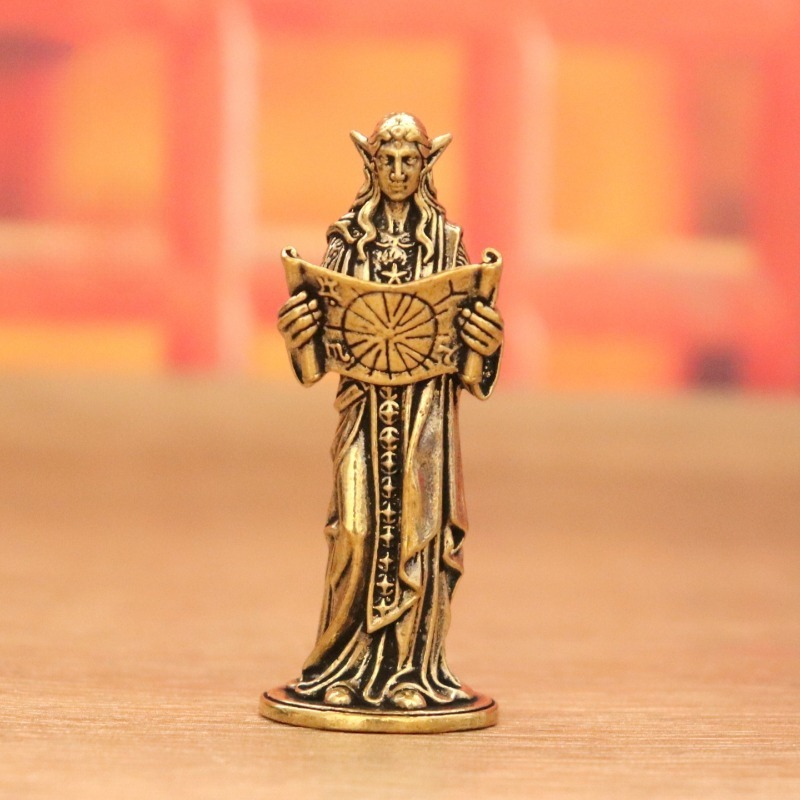 アンティーク調の真鍮製エルフの預言者像。星図の巻物を手にした - Vintage Collectible Ornaments のレビューと価格